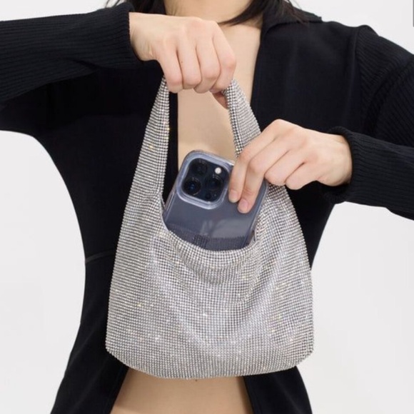 KARA White Mini Crystal Mesh Armpit Bag - Picture 3 of 3